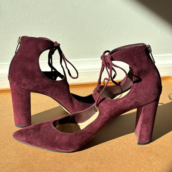 Maroon velvet lace-up heels - perfect for fall and winter! - Picture 2 of 4